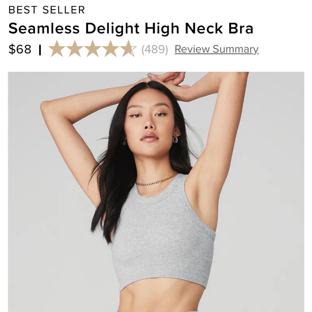 Alo seamless delight high neck bra size xs, grey